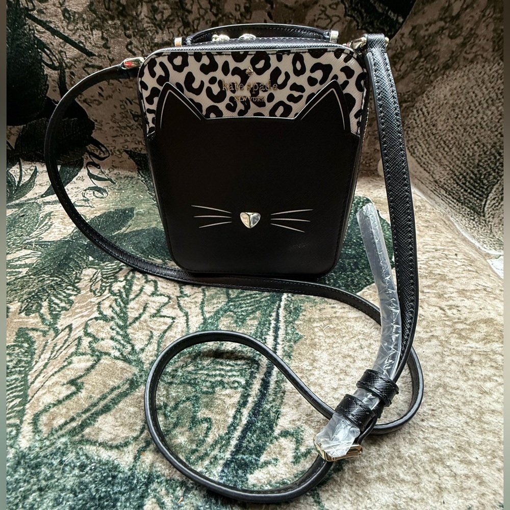 Black and White Kate Spade Cat Design Crossbody Bag